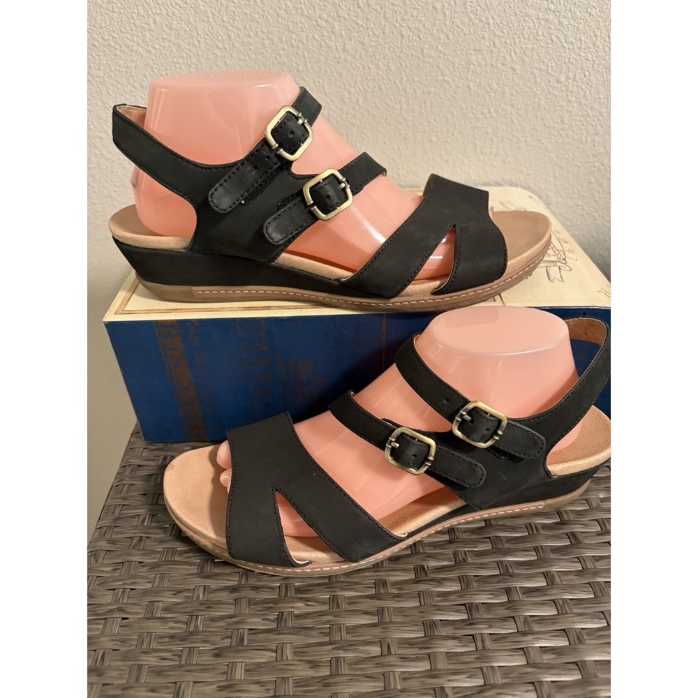 DANSKO  Black Nubuck Leather Strappy Low Wedge Women's Comfort Sandals ~10/41 EU